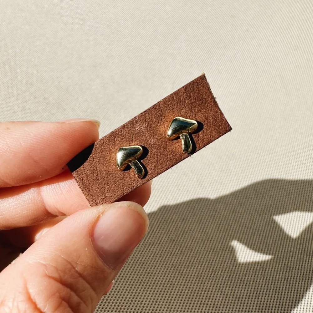 Gold Plated Mushroom Stud Earrings